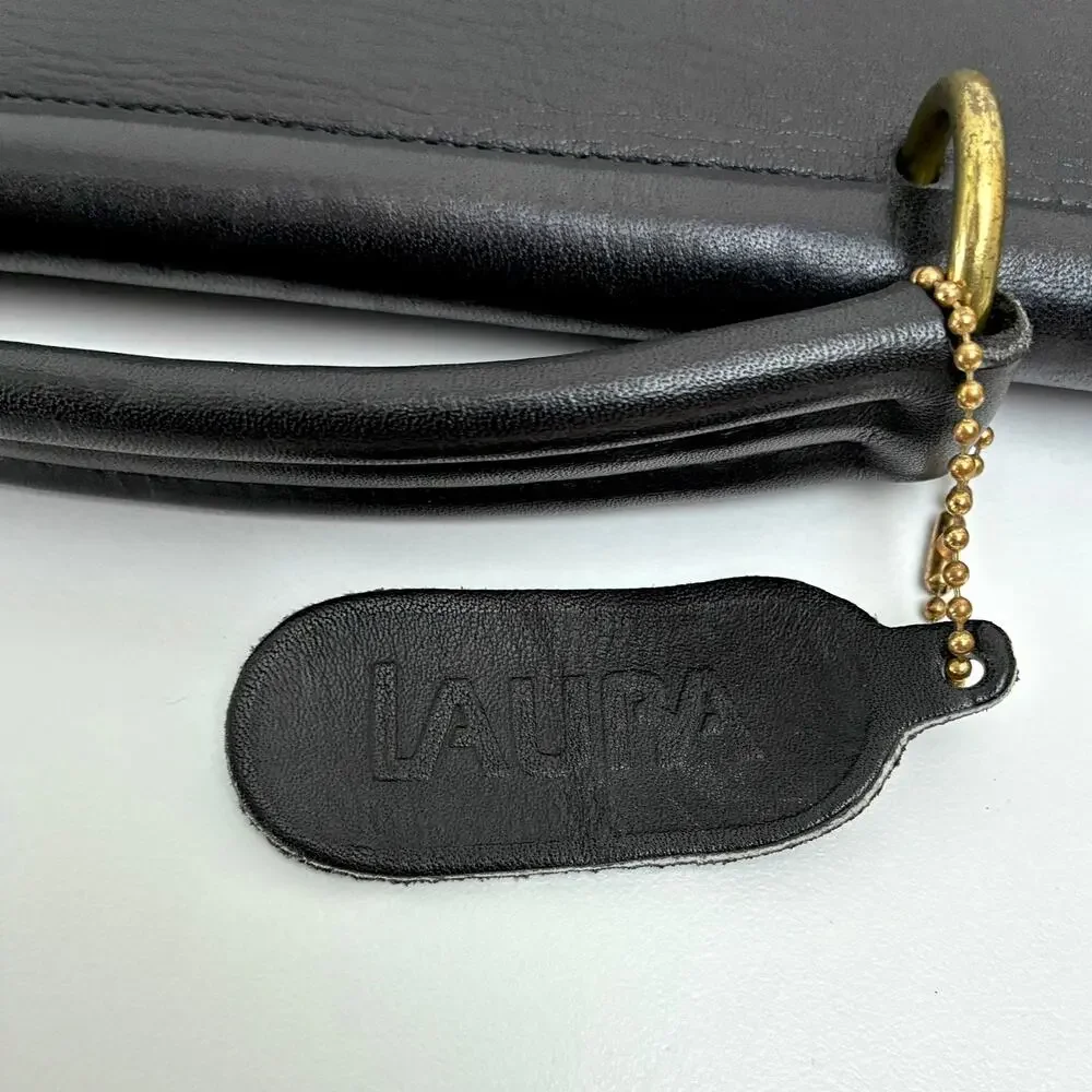 Vintage Laura USA Black Leather Satchel with Shoulder Strap - Laptop Bag - Picture 10 of 13
